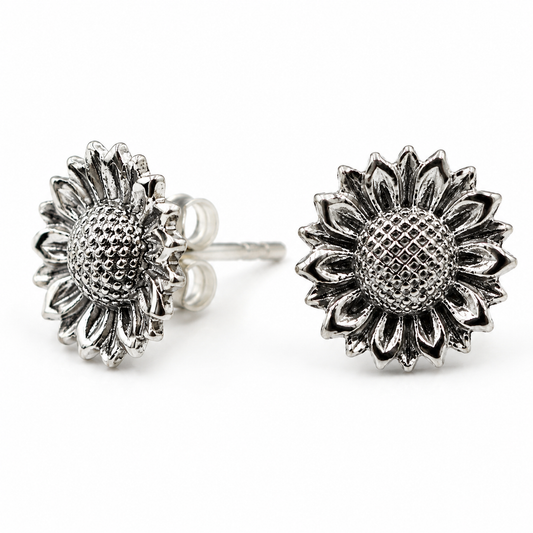 Genuine New Sterling Silver 925 Sunflower Stud Earrings