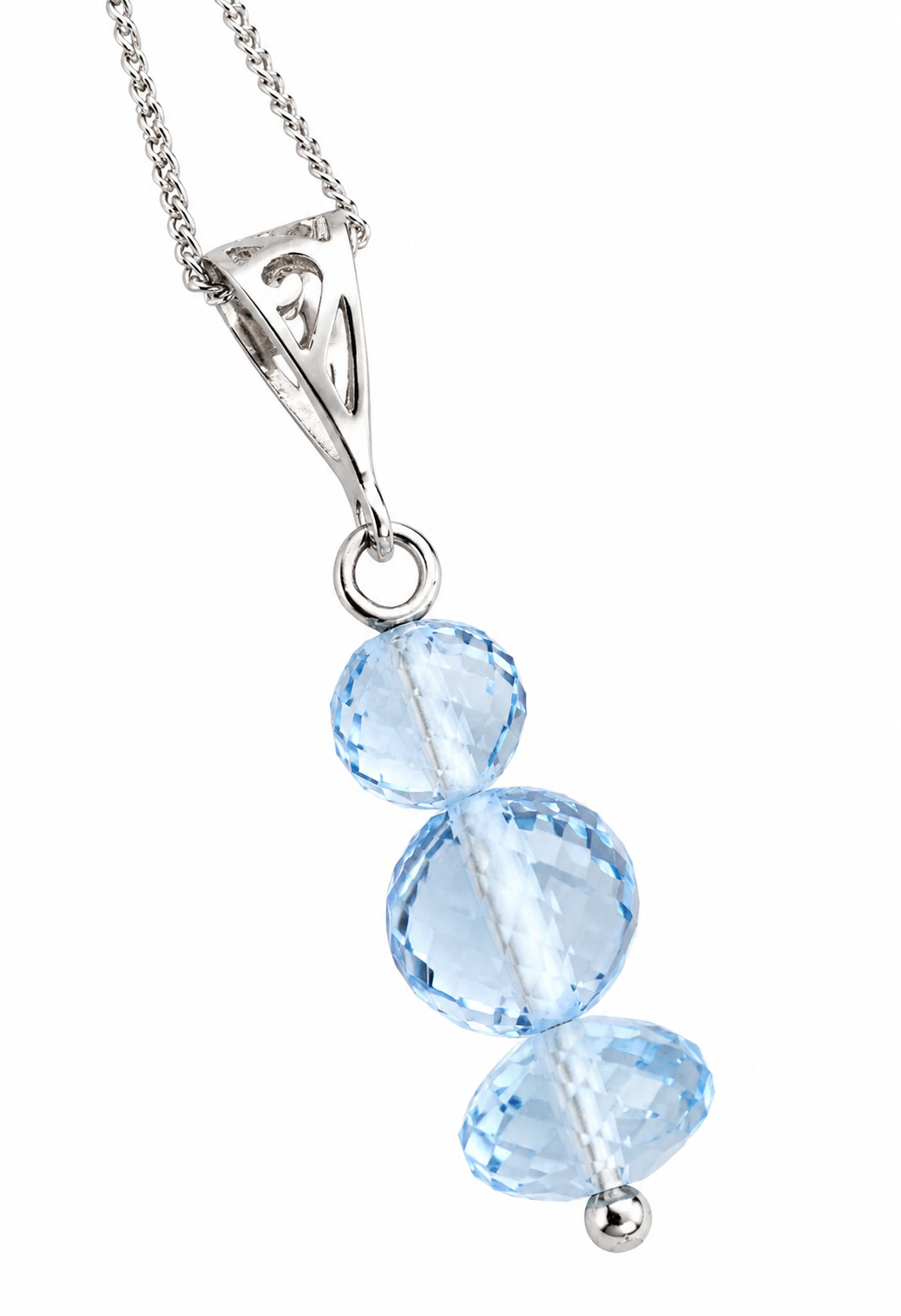 Sterling Silver 925 Plain Topaz Crystals Ball Pendant & Chain Necklace