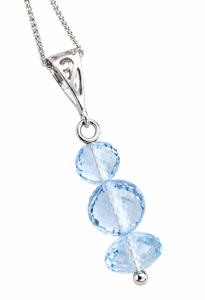 Sterling Silver 925 Plain Topaz Crystals Ball Pendant & Chain Necklace