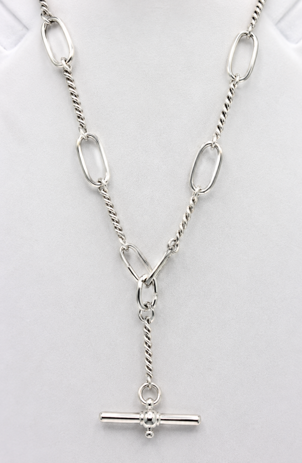 Heavy Genuine Sterling Silver Antique Oval Paperclip Links FOB Chain Necklace