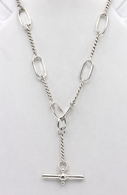 Heavy Genuine Sterling Silver Antique Oval Paperclip Links FOB Chain Necklace
