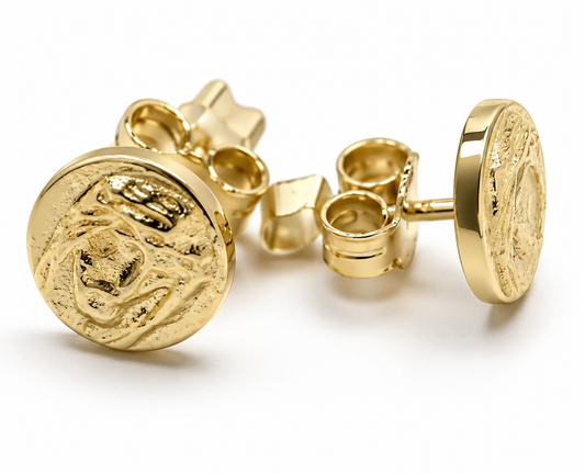 Genuine 9ct 9k 375 Yellow Gold 9mm Stud Jesus Religious Earrings