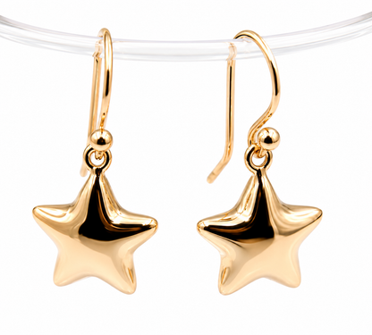 Genuine 9ct 9k 375 Yellow, White or Rose Gold Bubble Drop Star Hook Earrings
