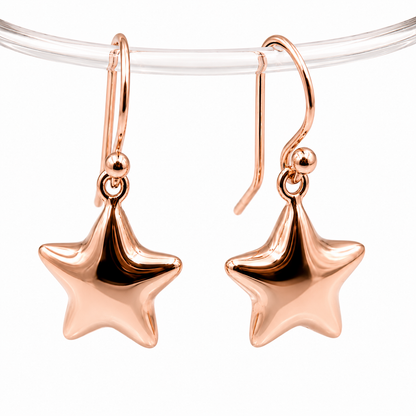 Genuine 9ct 9k 375 Yellow, White or Rose Gold Bubble Drop Star Hook Earrings