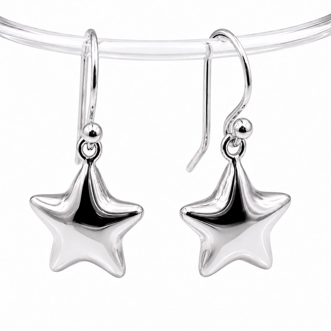 Genuine 9ct 9k 375 Yellow, White or Rose Gold Bubble Drop Star Hook Earrings