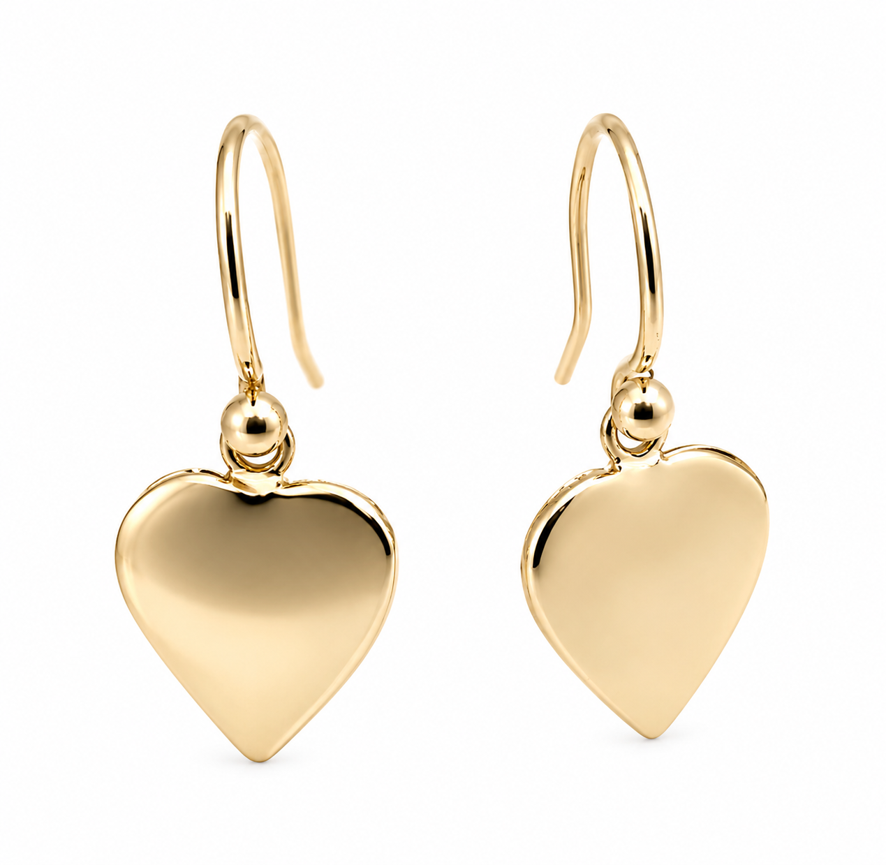 Genuine 9ct 9k 375 Yellow, Rose or White Gold Hook Disc Dangle Heart Earrings