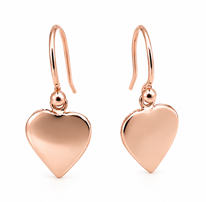 Genuine 9ct 9k 375 Yellow, Rose or White Gold Hook Disc Dangle Heart Earrings