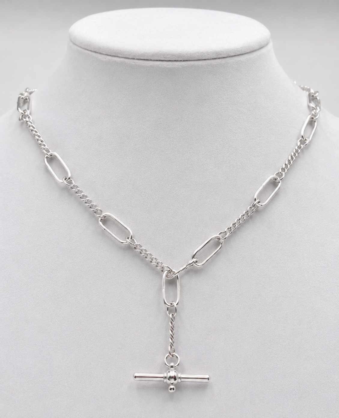 Heavy Genuine Sterling Silver Antique Oval Paperclip Links FOB Chain Necklace