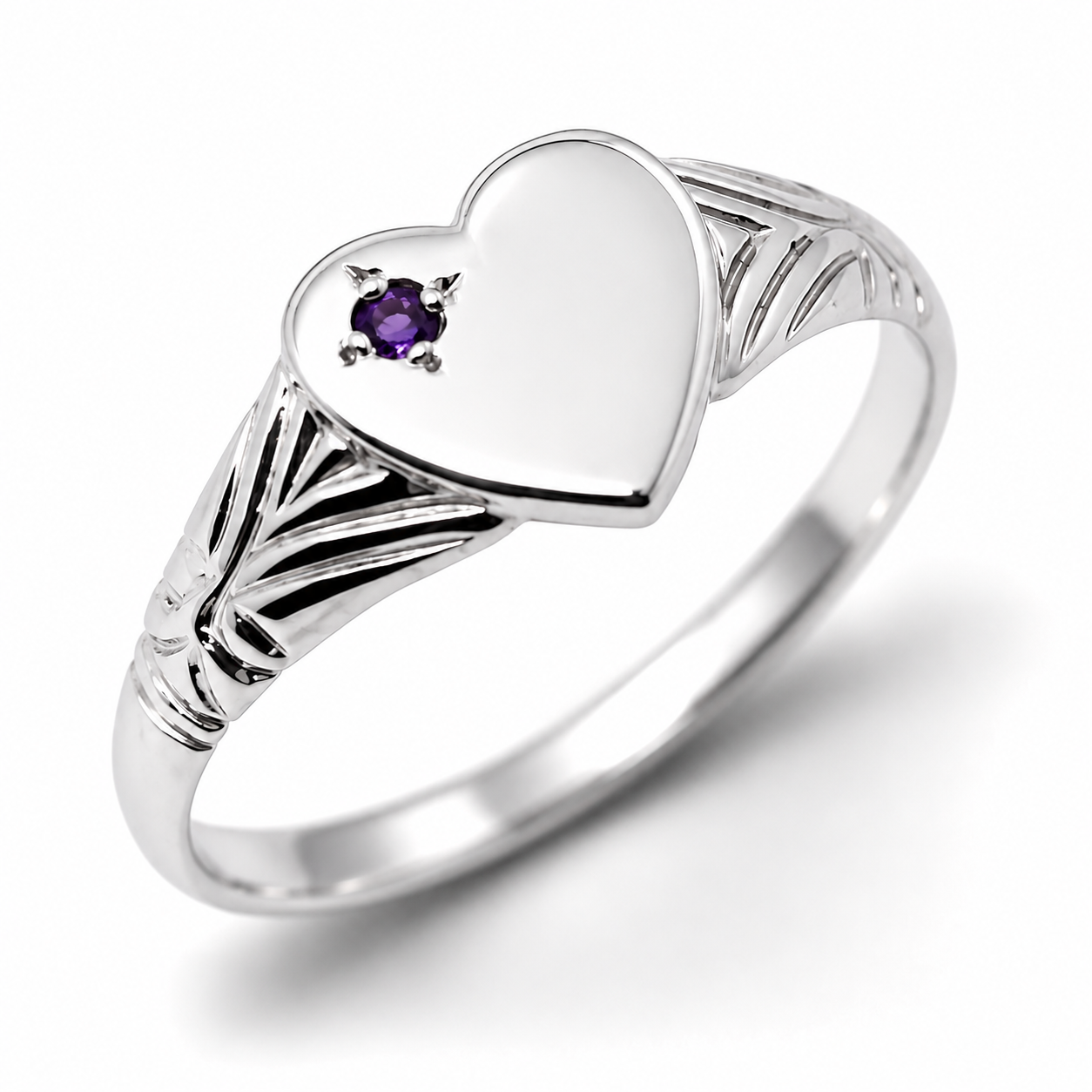 Genuine 9ct 9k 375 Yellow, Rose & White Gold Amethyst Heart Ring