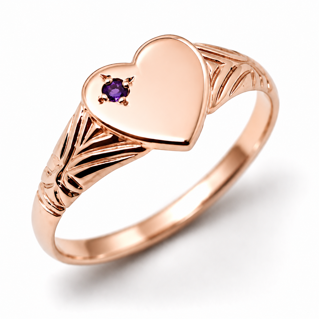 Genuine 9ct 9k 375 Yellow, Rose & White Gold Amethyst Heart Ring