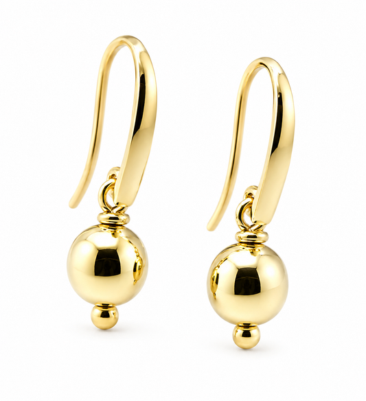 Kaedesigns 9ct 9kt 375 Yellow, Rose or White Gold 8mm Thick Hook Drop Ball Earrings