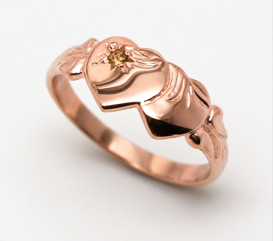 Genuine 9ct 9k 375 Rose Gold Double Heart Yellow Topaz Birthstone Signet Ring - Choose your size (Copy)