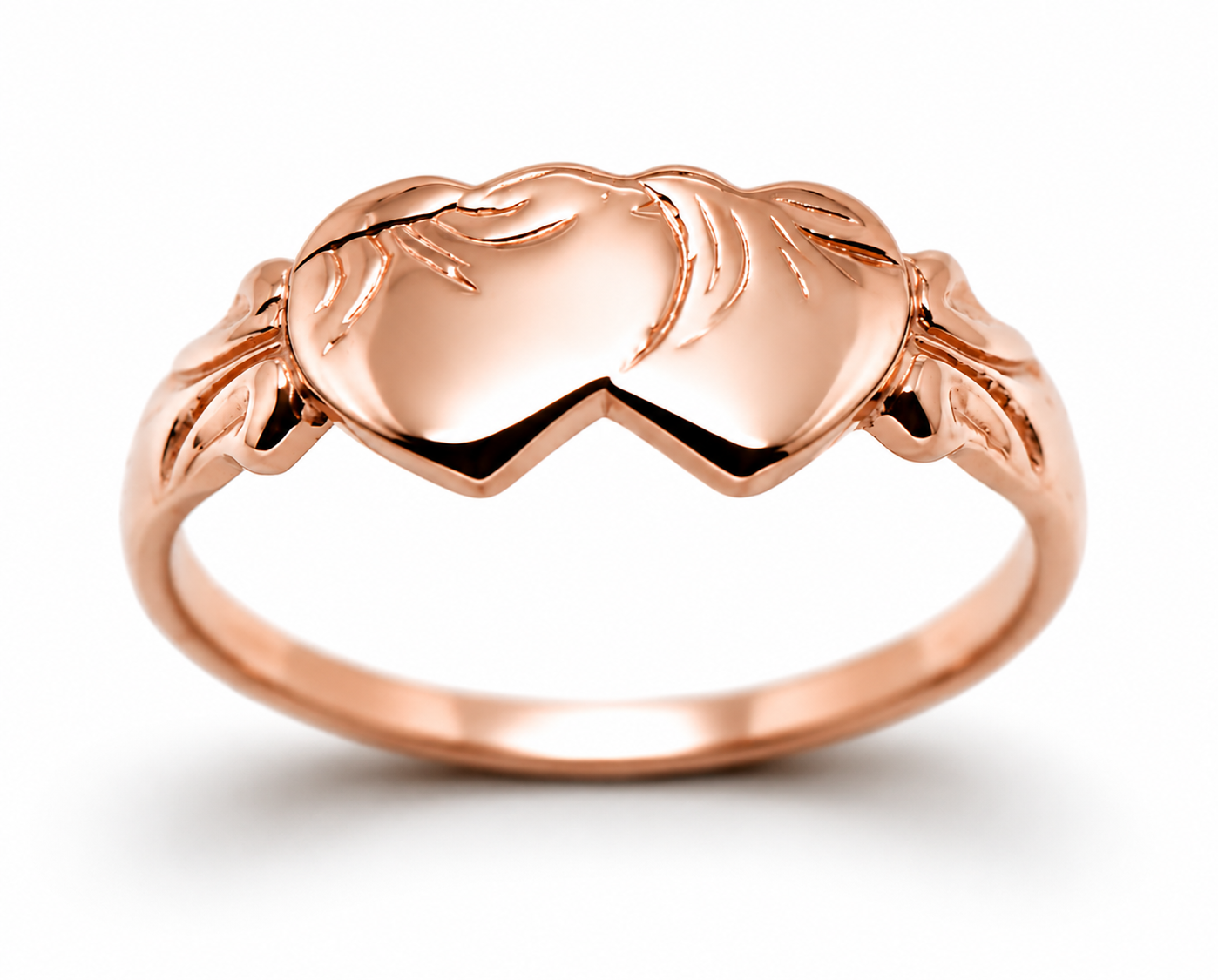 Solid 9ct 9Kt 375 Rose Gold Double Heart Signet Ring - Choose your size