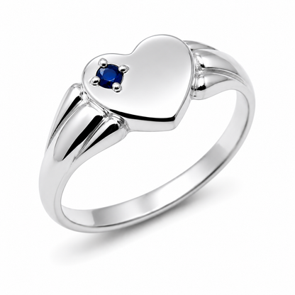 Genuine 9ct 9k 375 Yellow, Rose or White Gold Heart Sapphire Signet Ring - September Birthstone