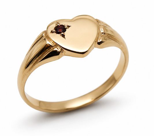 Genuine 9ct 9k 375 Yellow, Rose or White Gold Heart Garnet Signet Ring - January Birthstone (Copy) (Copy) (Copy)