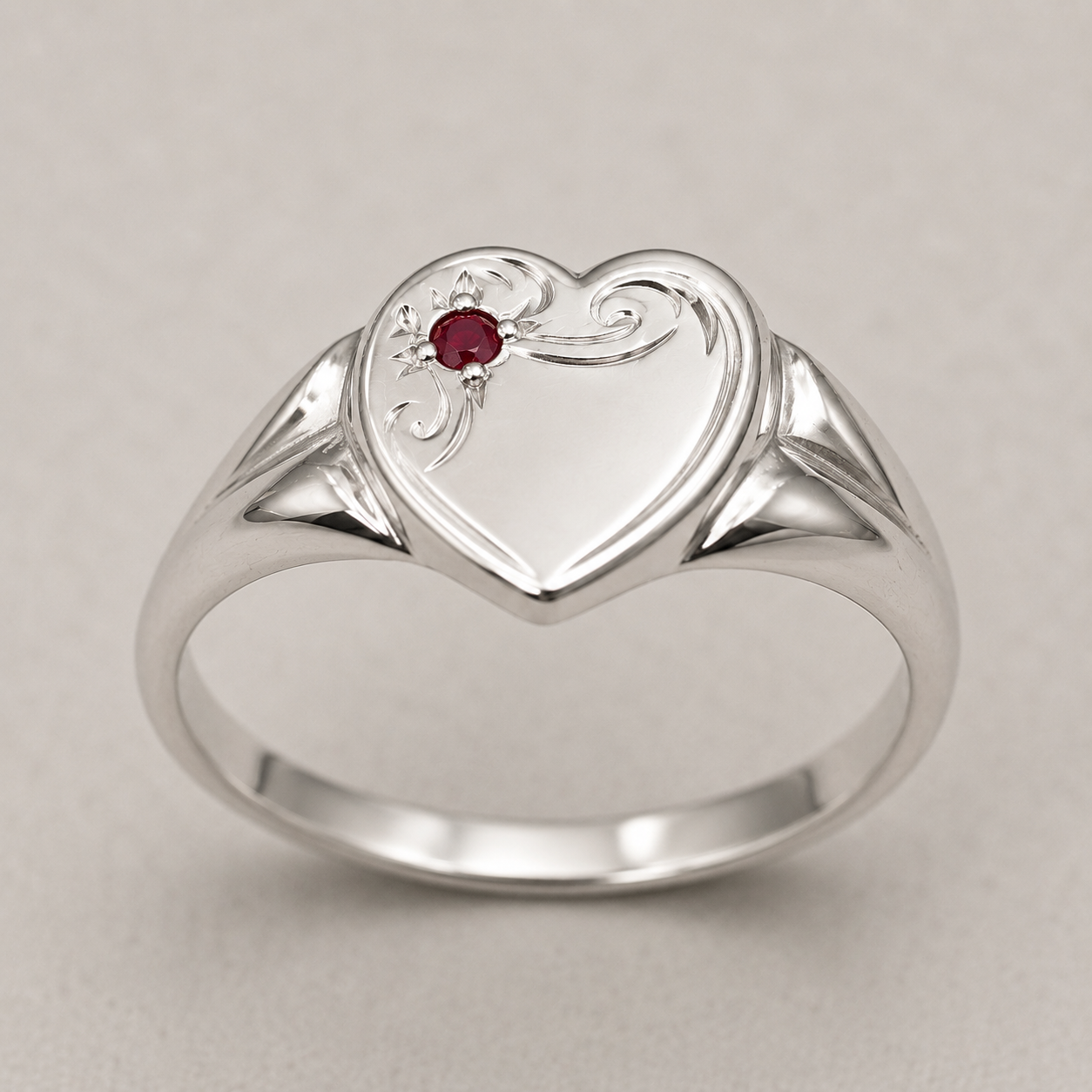 Genuine 9ct 9k 375 Yellow, Rose or White Gold Heart Garnet Signet Ring - January Birthstone