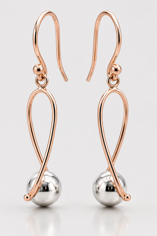 Kaedesigns Genuine 9ct 9k White & Rose Gold 8mm Ball Drop Earrings