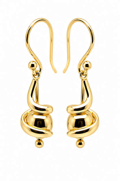 Kaedesigns, 9ct 9k 375 Yellow, Rose or White Gold 8mm Hook Swirl Ball Drop Earrings