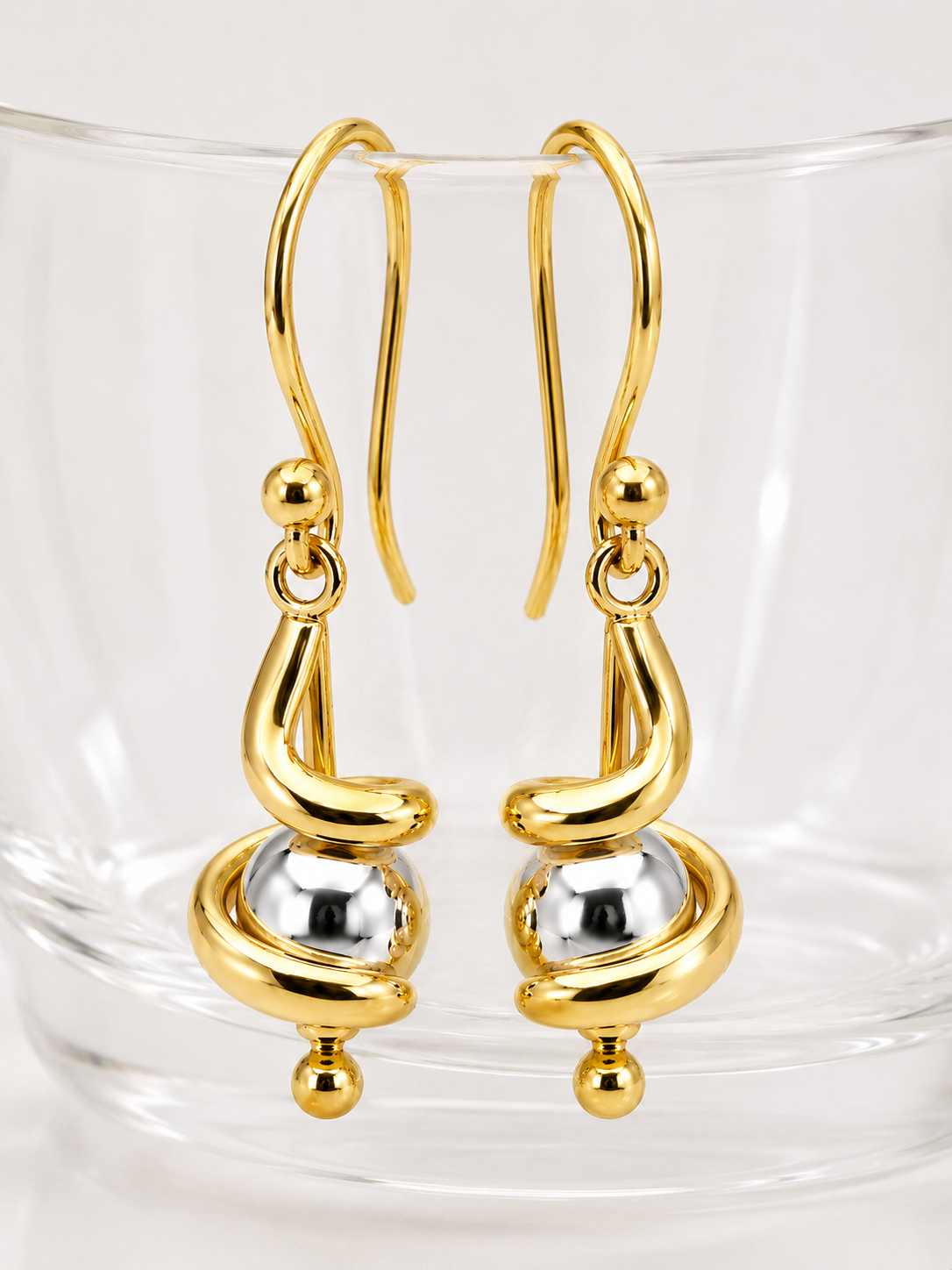 Kaedesigns 9ct 9k 375 Yellow & White Gold 8mm Swirl Ball Earrings