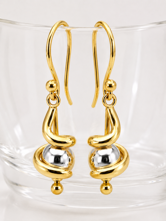 Kaedesigns 9ct 9k 375 Yellow & White Gold 8mm Swirl Ball Earrings