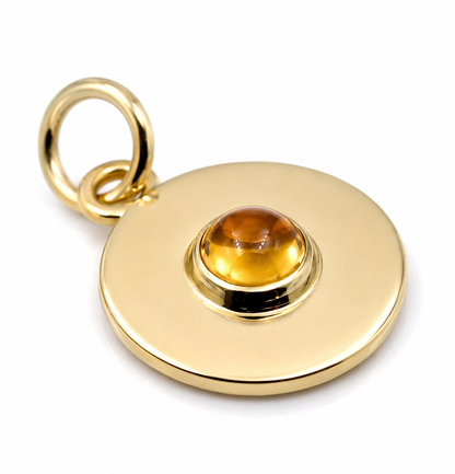 Genuine 9ct 9k 375 Yellow, Rose or White Gold 12mm Cabochon Citrine Disc round circle pendant