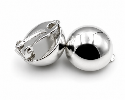 Genuine Sterling Silver 925 Half 16mm Ball Round Earrings Clip-ons