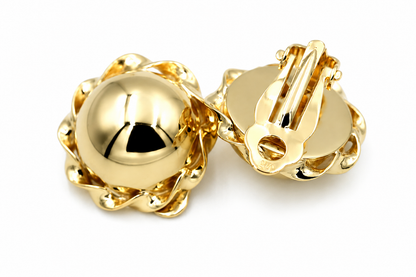 Genuine 9ct 9k 375 Yellow, Rose or White Gold Clip On Large 14mm Twisted Half Ball Round Earrings