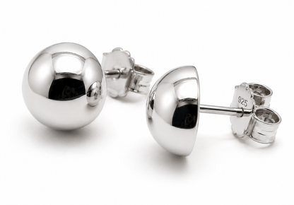 Genuine Sterling Silver 925 10mm Stud Earrings Half Ball