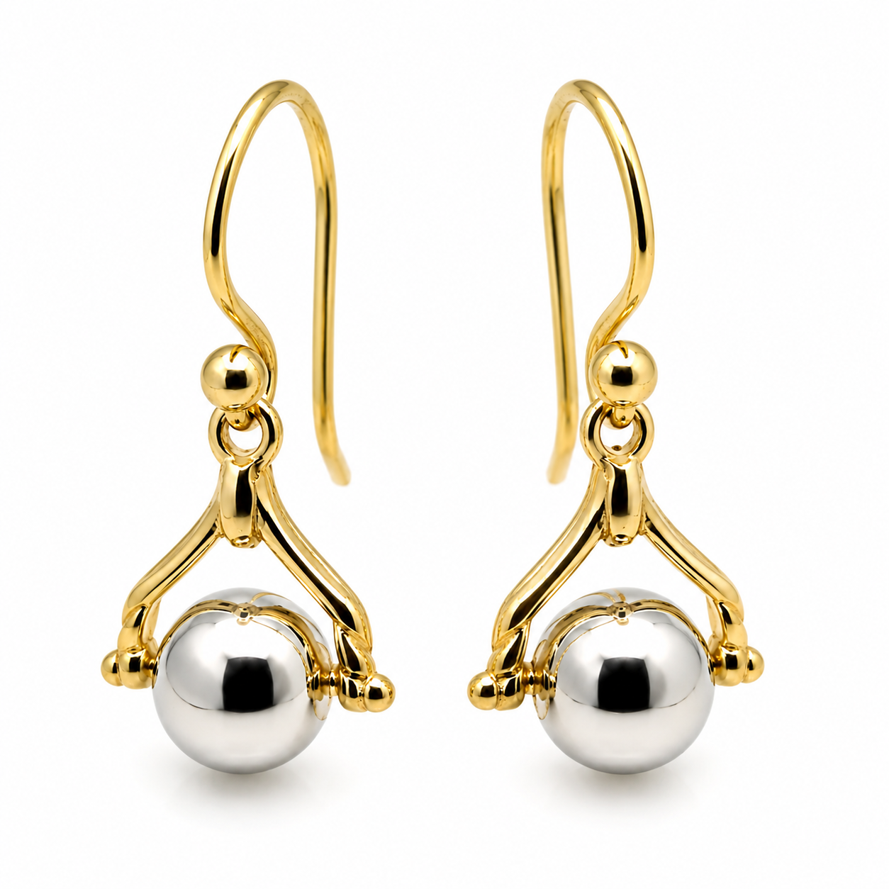 Genuine 9ct 9K 375 Solid Yellow And White Gold Plain Ball Spinner Earrings 435