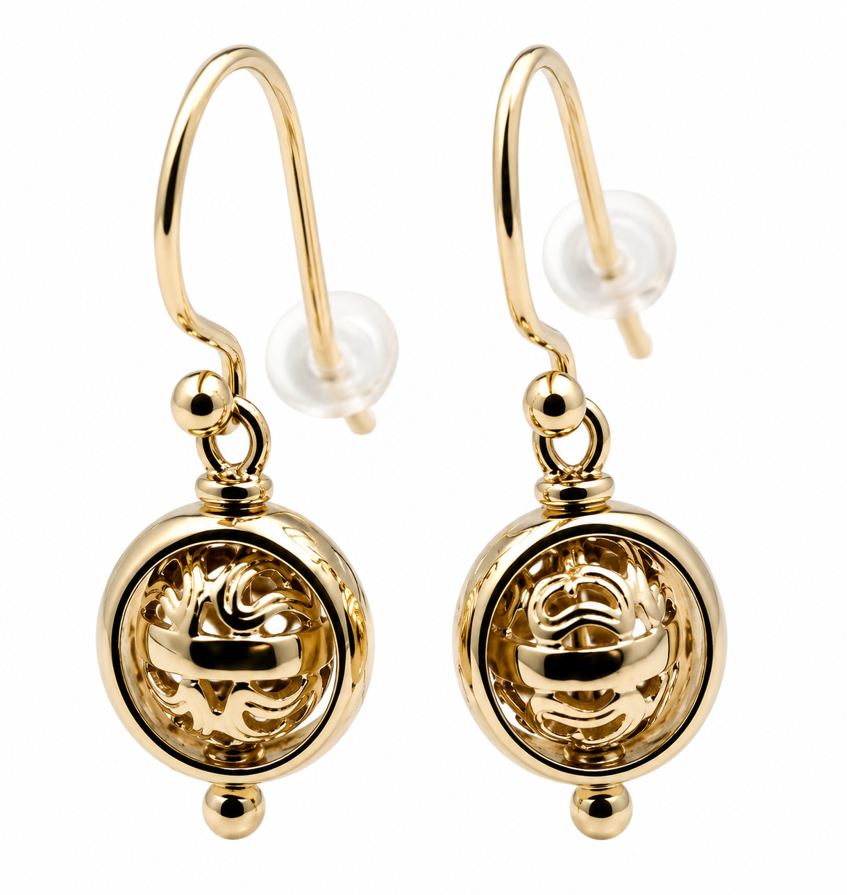 Kaedesigns 9ct 9k 375 yellow, Rose or White Gold Spinning Filigree Belcher Ball Earrings