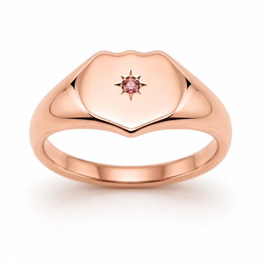 Genuine 9ct 9K 375 Yellow, Rose or White Gold Pink Tourmaline (Birthstone- October) Heavy Signet Ring