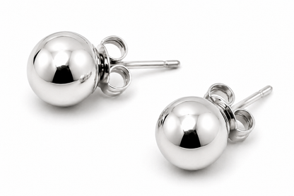 Genuine 14ct White Gold 6mm Stud Ball Earrings With Butterfly Backs