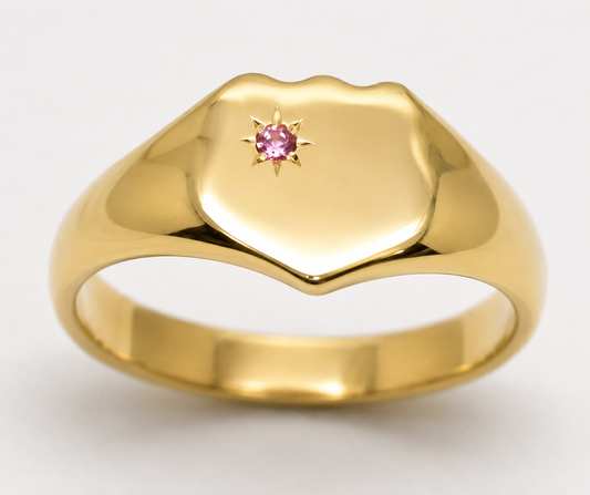 Genuine 9ct 9K 375 Yellow, Rose or White Gold Pink Tourmaline (Birthstone- October) Heavy Signet Ring (Copy)