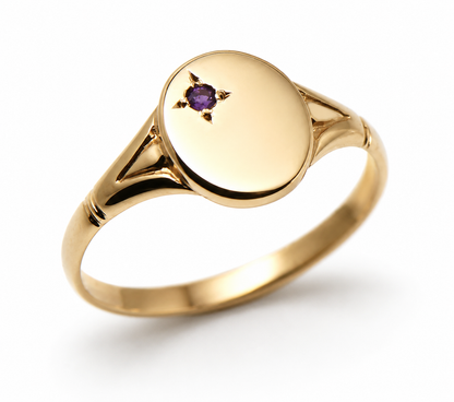 Genuine 9ct 9k 375 Amethyst Set Yellow, Rose or White Gold Oval Signet Ring 227