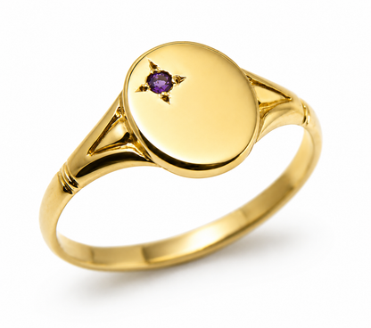 Genuine 9ct 9k 375 Amethyst Set Yellow, Rose or White Gold Oval Signet Ring 227