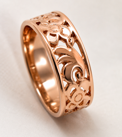 Genuine 9ct 9K 375 Full Solid Wide Yellow, Rose or White Gold Filigree Flower Ring 275 - Choose your ring size J to Q