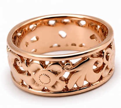 Genuine 9ct 9K 375 Full Solid Wide Yellow, Rose or White Gold Filigree Flower Ring 275 - Choose your ring size R to W