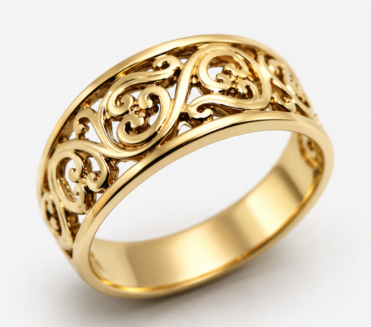 Genuine 9ct 9K 375 Full Solid Wide Yellow, Rose or White Gold Filigree Flower Swirl Ring 336 - Choose your ring size J to Q
