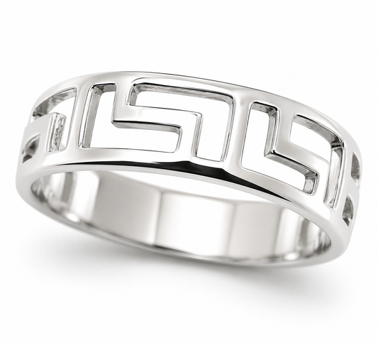 Genuine Solid Sterling Silver 925 Greek Key Ring