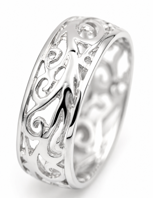 Kaedesigns Genuine Wide Sterling Silver 925 Filigree Vine Ring 235 - Choose your size
