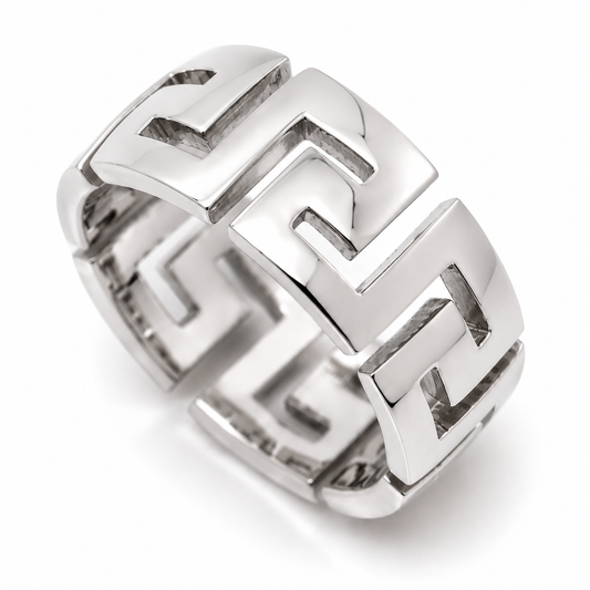 Size X Kaedesigns Genuine Heavy Solid 18ct 750 Yellow, Rose or White Gold 10mm Wide Greek Key Ring