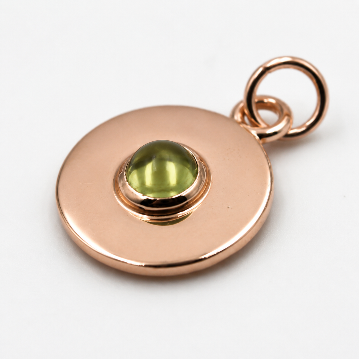 Genuine 9ct 9k 375 Yellow, Rose or White Gold 12mm Cabochon Green Peridot Disc round circle pendant