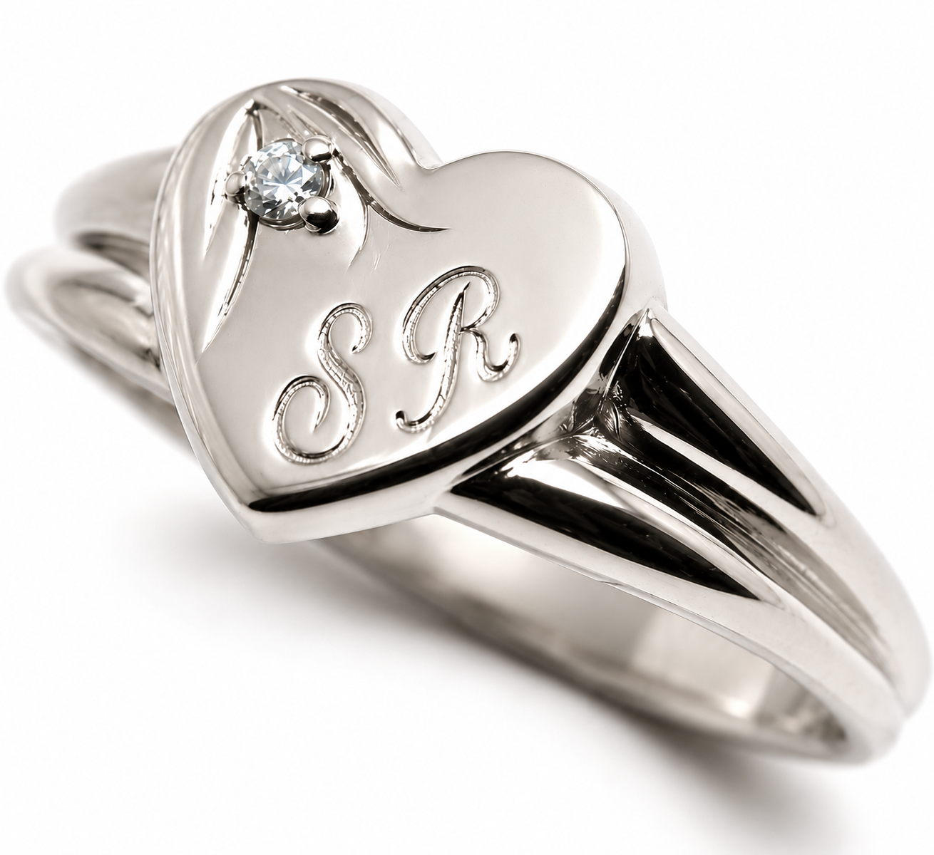 Size X 9ct 9k 375 Yellow, Rose or White Gold Heart Signet Ring 11mm heart + Engraving + Lab Grown Diamond