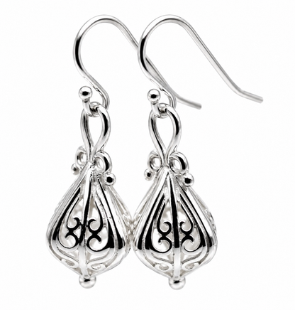 Genuine Sterling Silver 925 Filigree Lantern Earrings