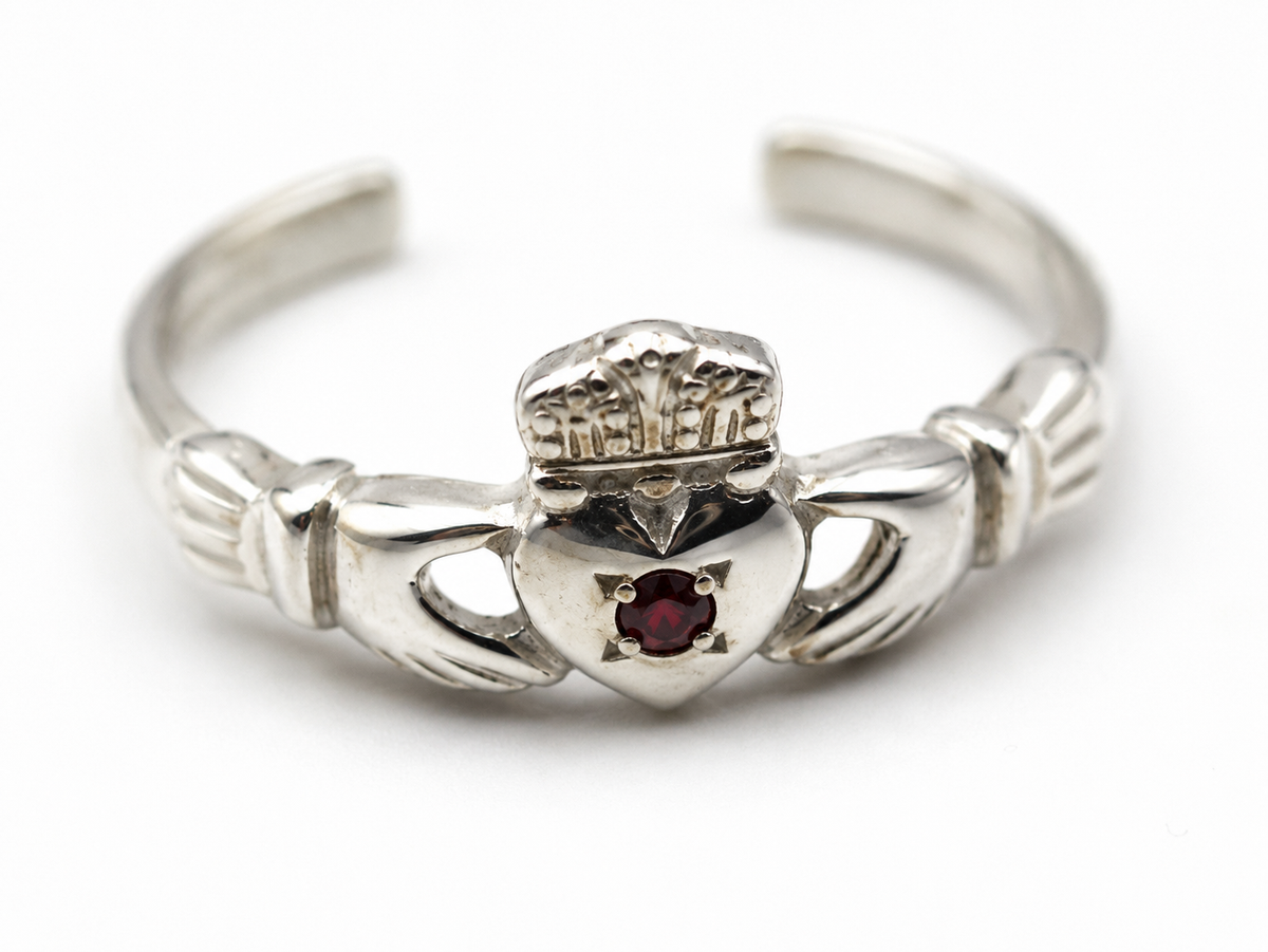 Genuine Sterling Silver 925 Irish Ruby Claddagh Toe Ring