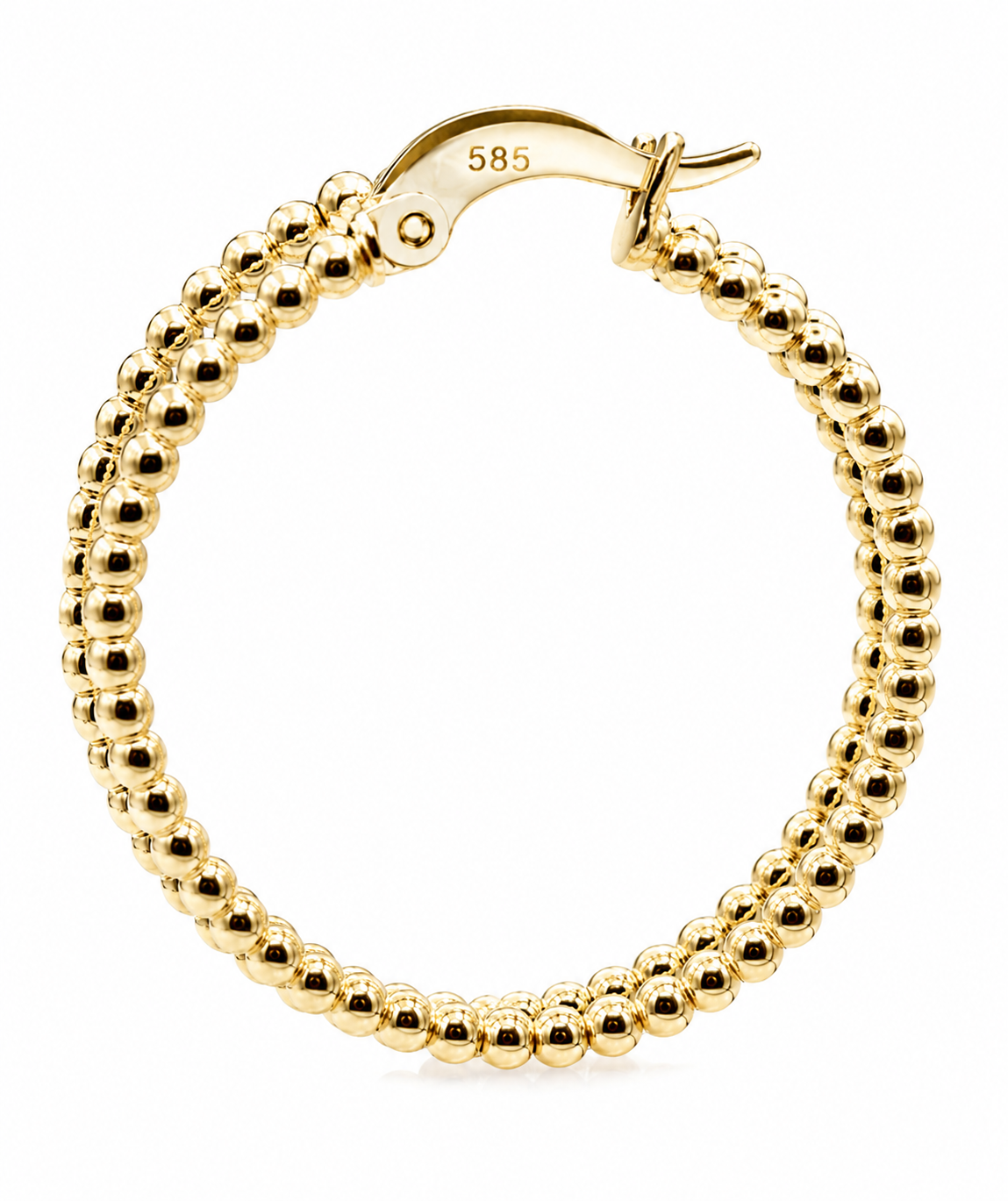 Genuine 14ct 14k 585 Yellow Gold Beaded Hoop Hollow Earrings