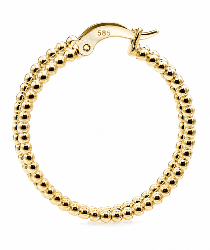 Genuine 14ct 14k 585 Yellow Gold Beaded Hoop Hollow Earrings