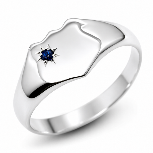 Solid Genuine Large Mens Sterling Silver 925 Shield Australian Sapphire Signet Ring - In your size
