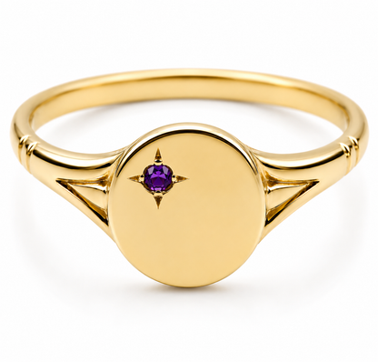 Genuine 9ct 9k 375 Amethyst Set Yellow, Rose or White Gold Oval Signet Ring 227