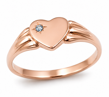 Genuine 9ct 9k 375 Yellow, Rose or White Gold Blue Topaz Heart Signet Ring - July Birthstone 324